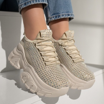 Pantofi dama sport cu pietre aplicate si talpa groasa bej MOD12972, 3, modlet.ro