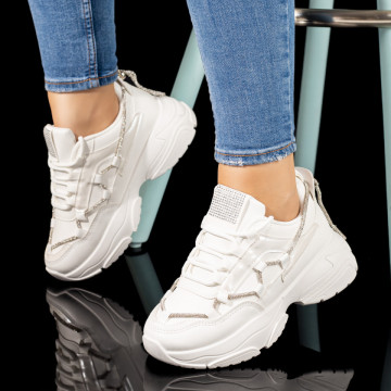 Pantofi dama sport cu siret albi MOD10358, 3, modlet.ro