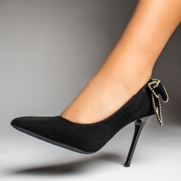 Oferta zilei, Pantofi dama Stiletto cu fundita negru suede MARA30, modlet.ro