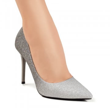 Pantofi dama Stilleto eleganti cu glitter gri cu argintiu LIA93
