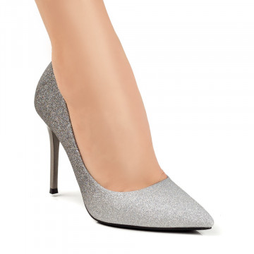 Pantofi dama Stilleto eleganti cu glitter gri cu argintiu MOD07133, 1, modlet.ro