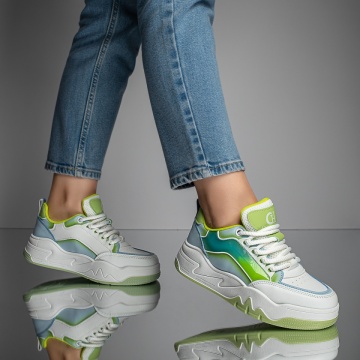 Pantofi sport albi cu verde dama MOD11665, 2, modlet.ro