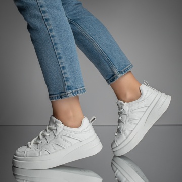 Pantofi sport albi dama cu talpa groasa MOD11667, 2, modlet.ro