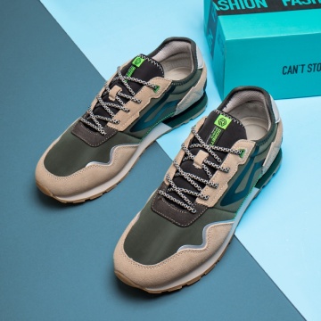 Pantofi sport barbati cu siret verde cu bej din Piele naturala MOD13452, 3, modlet.ro