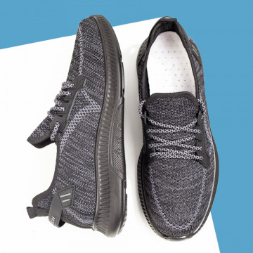 Pantofi sport barbati din material textil negri cu gri MOD05085, 4, modlet.ro