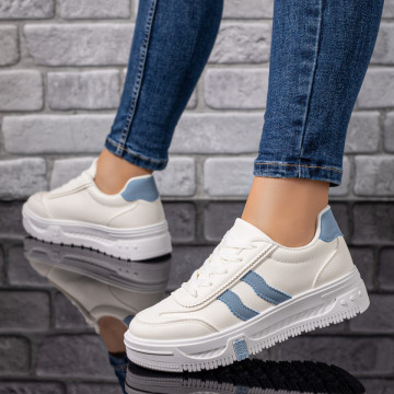 Pantofi sport dama albi cu albastru MOD09712, 3, modlet.ro
