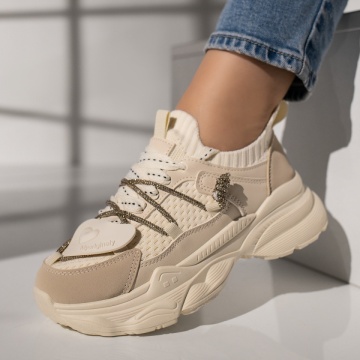 Pantofi sport dama bej cu siret si talpa groasa MOD11870, 3, modlet.ro