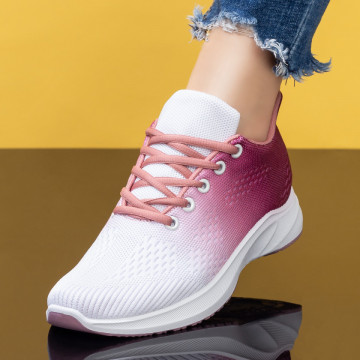 Pantofi sport dama cu siret albi cu visiniu MOD07980, 4, modlet.ro