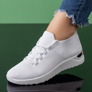 Pantofi sport dama cu siret albi MOD08521, 4, modlet.ro