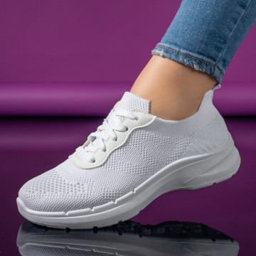 Pantofi sport dama cu siret albi MOD11169, 1, modlet.ro