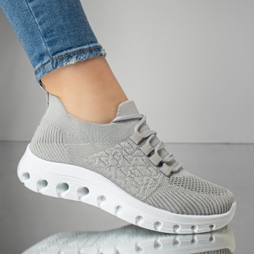 Pantofi sport dama cu siret din material textil gri MOD13171, 4, modlet.ro