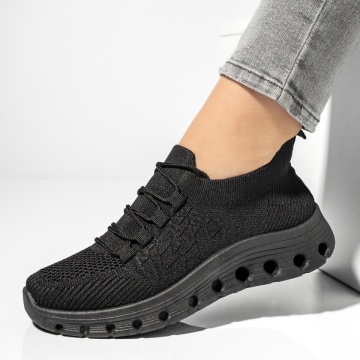 Adidasi dama, Pantofi sport dama cu siret din material textil negri EMA11, modlet.ro