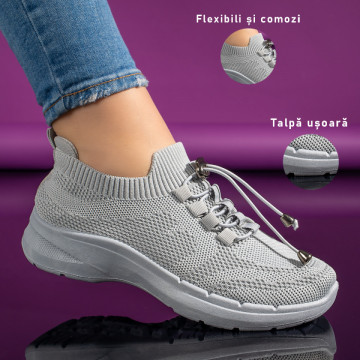 Pantofi sport dama cu siret elastic gri MOD11170, 3, modlet.ro