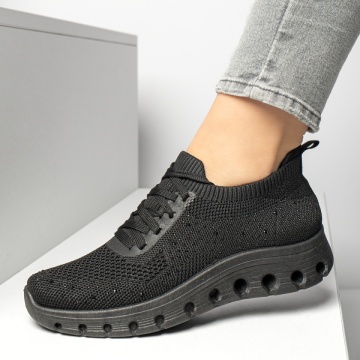Pantofi sport dama cu siret si pietre aplicate negri ZEF13172, 3, zeforia.ro