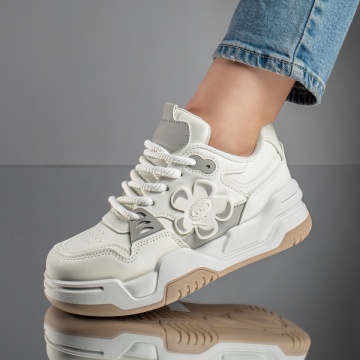 Pantofi sport dama cu siret si talpa groasa albi MOD11760, 1, modlet.ro
