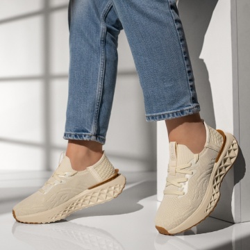 Pantofi sport dama cu siret si talpa groasa bej MOD13123, 4, modlet.ro