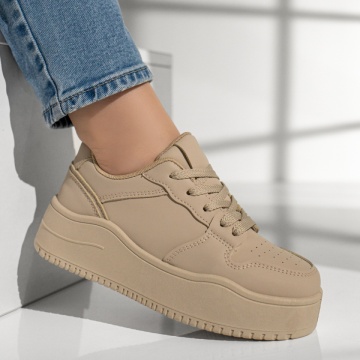 Pantofi sport dama cu siret si talpa groasa khaki MOD12996, 3, modlet.ro