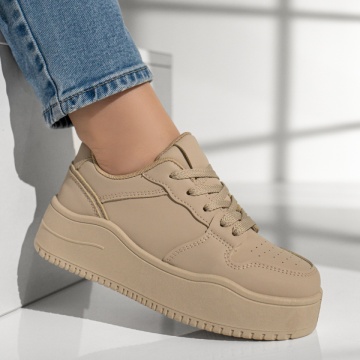 Pantofi sport dama cu siret si talpa groasa khaki ZEF12996, 3, zeforia.ro