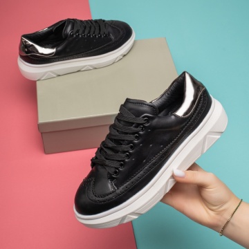 Pantofi sport dama cu siret si talpa groasa negri MOD11964, 3, modlet.ro