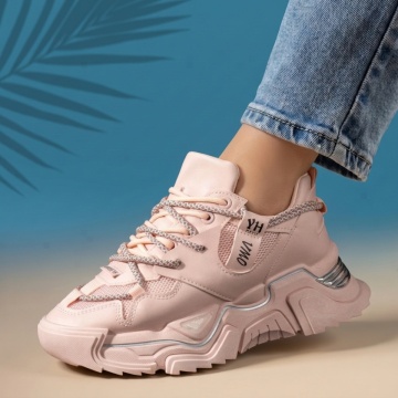Adidasi dama, Pantofi sport dama cu siret si talpa groasa roz MOD05736, modlet.ro