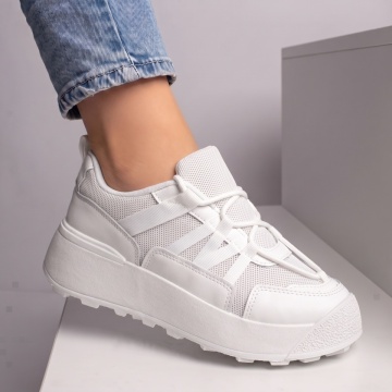 Adidasi dama, Pantofi sport dama cu talpa groasa albe MOD09195, modlet.ro