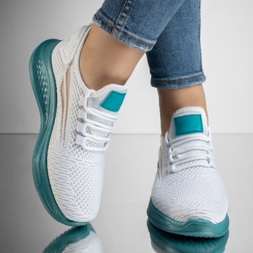 Pantofi sport dama cu talpa groasa albi cu albastru MOD13184, 2, modlet.ro