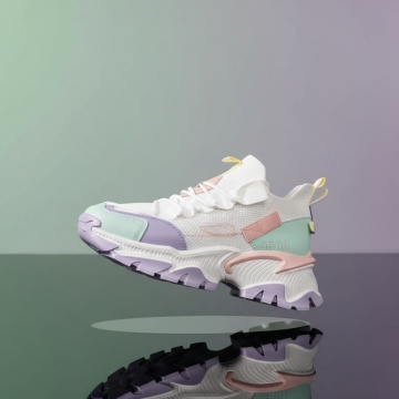 Pantofi sport dama cu talpa groasa albi cu mov MOD09199, 4, modlet.ro