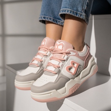 Pantofi sport dama cu talpa groasa albi cu roz MOD11743, 1, modlet.ro