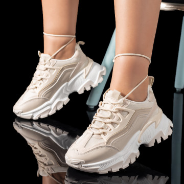 Pantofi sport dama cu talpa groasa bej MOD09493, 3, modlet.ro