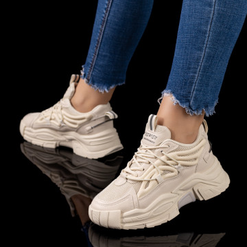 Pantofi sport dama cu talpa groasa bej MOD09621, 1, modlet.ro