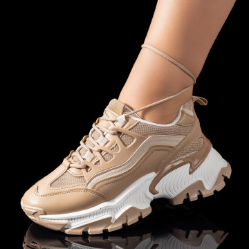 Pantofi sport dama cu talpa groasa khaki MOD09493, 1, modlet.ro