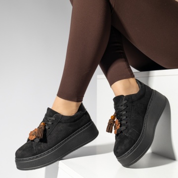 Adidasi dama, Pantofi sport dama cu talpa groasa negru suede MOD14212, modlet.ro