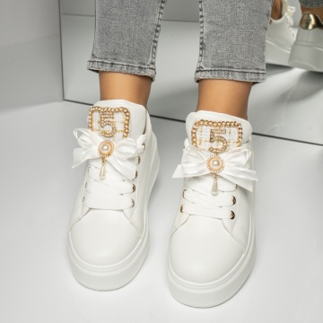 Adidasi dama, Pantofi sport dama cu talpa groasa si accesoriu detasabil albi MOD13953, modlet.ro