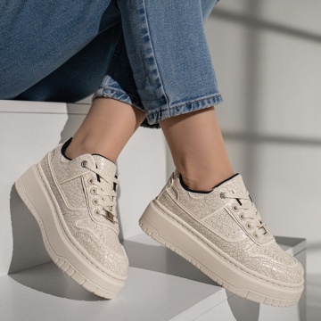 Pantofi sport dama cu talpa groasa si imprimeu bej MOD13000, 3, modlet.ro