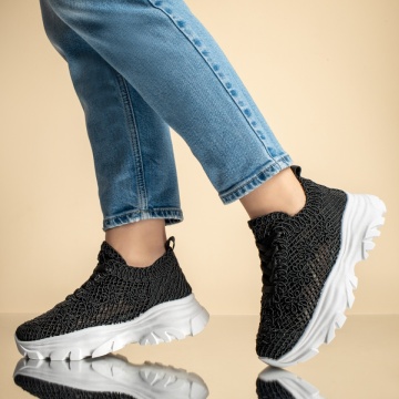 Pantofi sport dama cu talpa groasa si perforatii negri MOD13088, 2, modlet.ro