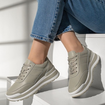 Pantofi sport dama cu talpa groasa verzi din Piele naturala MOD12975, 2, modlet.ro