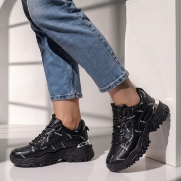 Adidasi dama, Pantofi sport dama negri cu imprimeu MOD09788, modlet.ro