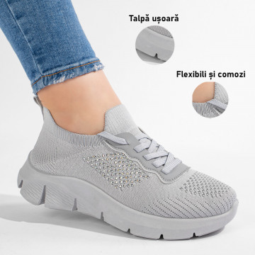 Pantofi sport gri dama cu siret si aplicatii MOD11240, 3, modlet.ro