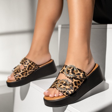 Papuci casual cu platforma cu imprimeu negri MOD13832, 4, modlet.ro