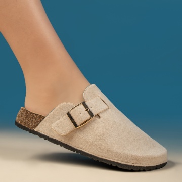 Papuci casual dama cu catarama bej suede MOD13445, 4, modlet.ro