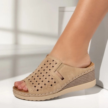 Papuci casual dama cu platforma si perforatii bej LIA25, 3, modlet.ro