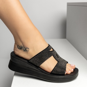 CUPON, Papuci casual dama cu platforma si strasuri negri MIA15, modlet.ro