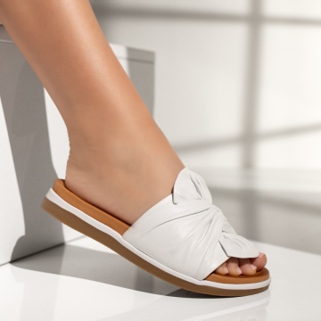 Papuci casual dama cu talpa groasa albi din Piele naturala MOD13659, 3, modlet.ro
