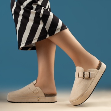 Papuci casual dama cu talpa groasa si imprimeu bej suede MOD13446, 2, modlet.ro
