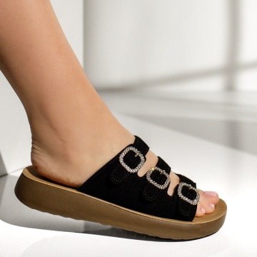 Papuci casual dama cu talpa joasa negru suede MIA11, 3, modlet.ro