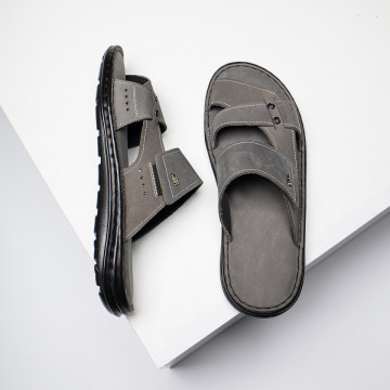 Papuci casual gri barbati din Piele naturala MOD11466, 4, modlet.ro