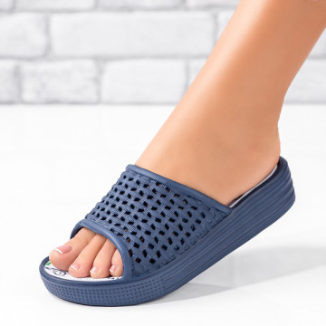 Papuci cu talpa groasa dama albastri si perforatii MOD08999, 1, modlet.ro