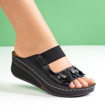 Papuci dama cu platforma si bareta elastica negri MOD04014, 4, modlet.ro