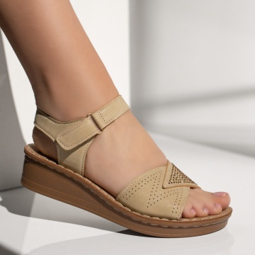 Sandale cu platforma dama si aplicatii cu pietre bej MOD13383, 4, modlet.ro