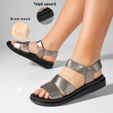 Sandale cu talpa joasa dama cu bareta elastica gri MOD04354, 3, modlet.ro